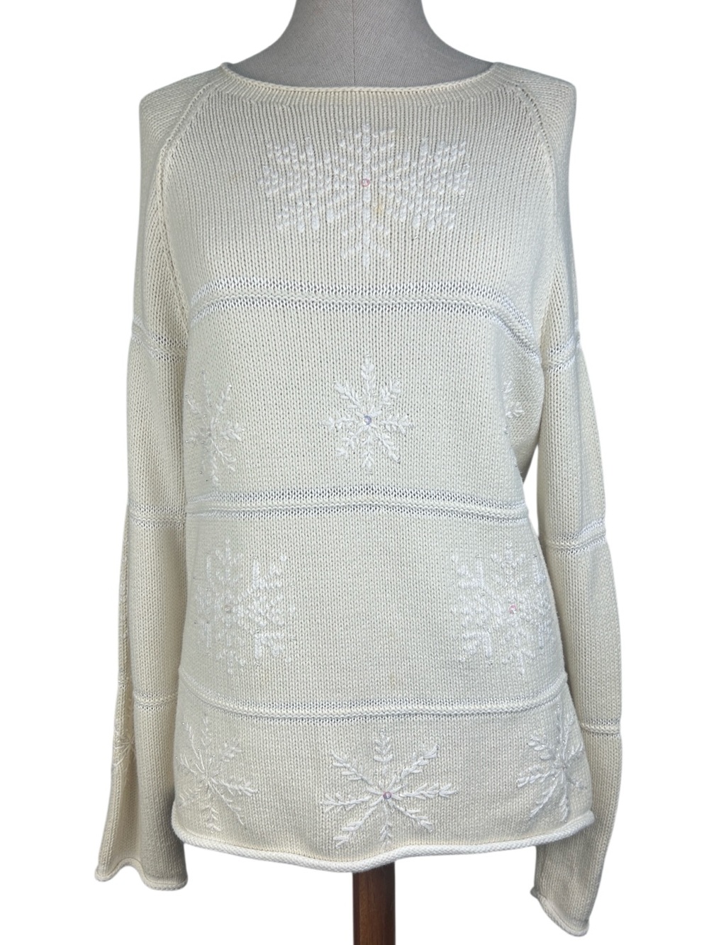 Vintage Liz Claiborne Cream Snowflake Knit Sweater